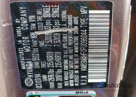 2015 Hyundai Santa Fe Gls z USA, uszkodzony, nr VIN KM8SM4HF0FU096044